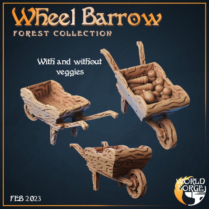 Wheelbarrow - Set of 2 - Forest Collection - Unpainted Miniature