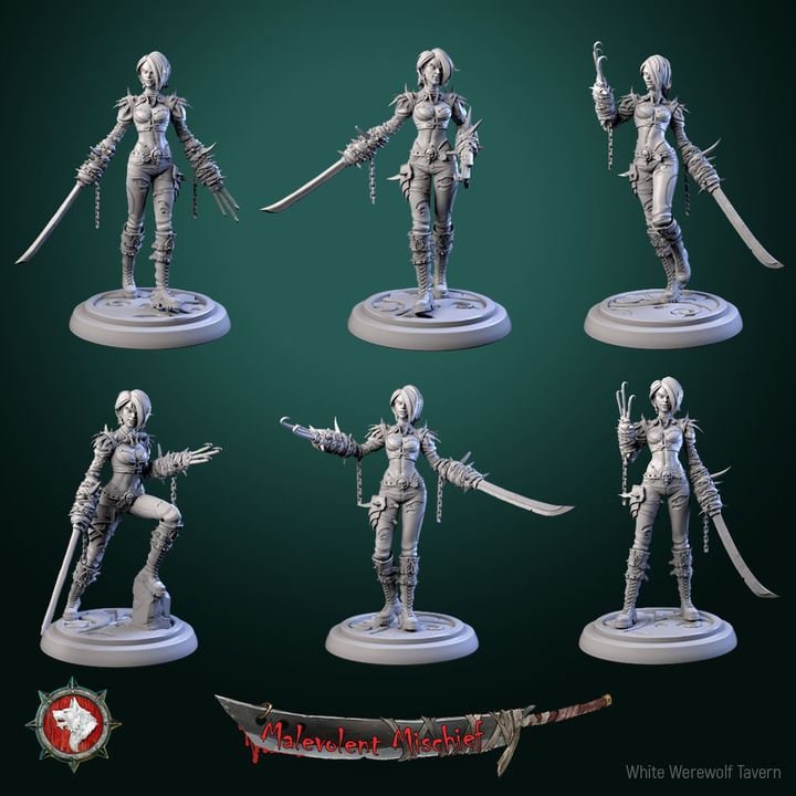 Kala, The Crimson Huntress - 6 Poses - Unpainted Miniatures