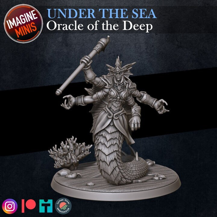 Oracle of the Deep - Female Naga - 32mm Scale - Unpainted Miniature