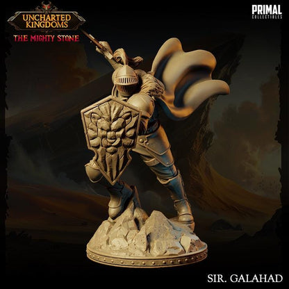 Human Knight, Sir Galahad - Masters of Dungeons Quest - 28mm, 32mm, 75mm Scale - Unpainted Miniature for DnD, Pathfinder, Tabletop RPGs