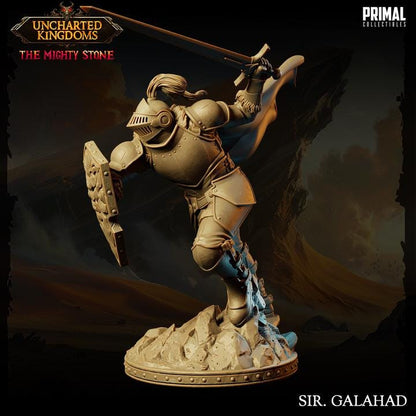 Human Knight, Sir Galahad - Masters of Dungeons Quest - 28mm, 32mm, 75mm Scale - Unpainted Miniature for DnD, Pathfinder, Tabletop RPGs