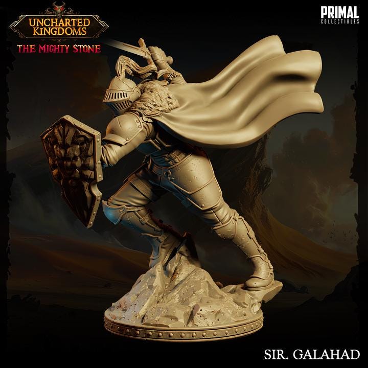 Human Knight, Sir Galahad - Masters of Dungeons Quest - 28mm, 32mm, 75mm Scale - Unpainted Miniature for DnD, Pathfinder, Tabletop RPGs