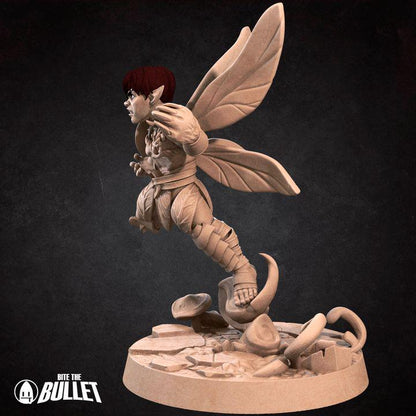 Pixie Fighter, Male Pixie - 32mm, 35mm Scale - Unpainted Miniature for DnD, Pathfinder, Tabletop RPGs - Bite the Bullet