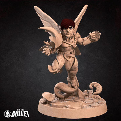 Pixie Fighter, Male Pixie - 32mm, 35mm Scale - Unpainted Miniature for DnD, Pathfinder, Tabletop RPGs - Bite the Bullet