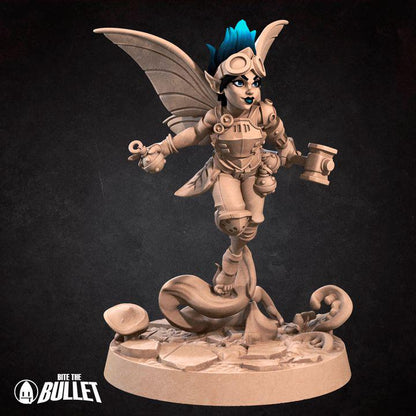 Pixie Artificer, Female Pixie - 32mm, 35mm Scale - Unpainted Miniature for DnD, Pathfinder, Tabletop RPGs - Bite the Bullet