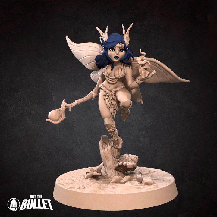 Pixie Druid, Female Pixie - 32mm, 35mm Scale - Unpainted Miniature for DnD, Pathfinder, Tabletop RPGs - Bite the Bullet