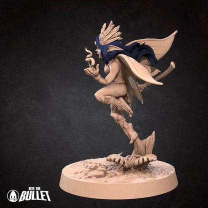 Pixie Druid, Female Pixie - 32mm, 35mm Scale - Unpainted Miniature for DnD, Pathfinder, Tabletop RPGs - Bite the Bullet