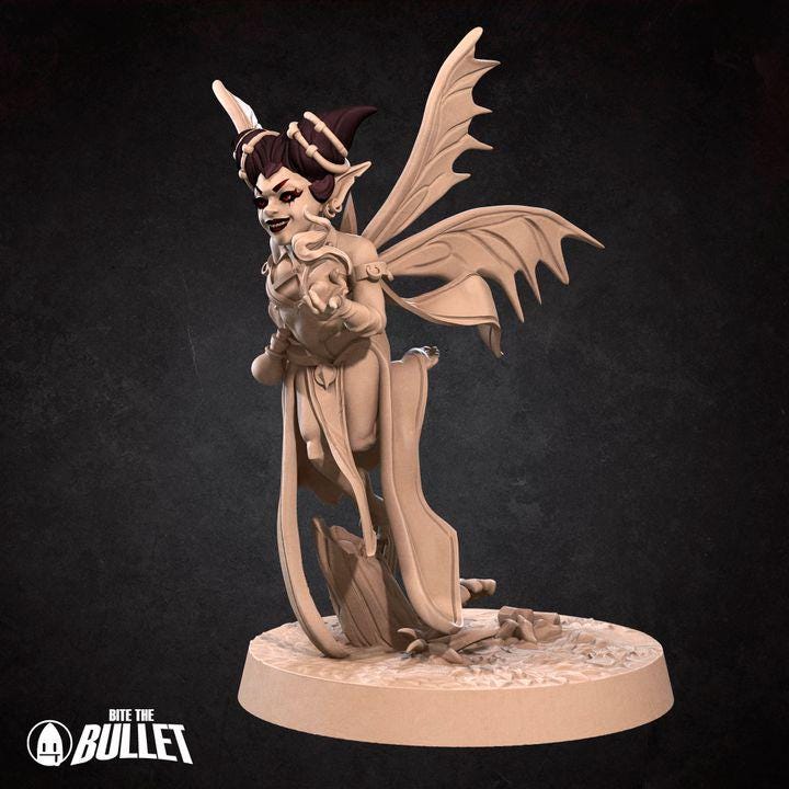 Pixie Warlock, Female Pixie - 32mm, 35mm Scale - Unpainted Miniature for DnD, Pathfinder, Tabletop RPGs - Bite the Bullet