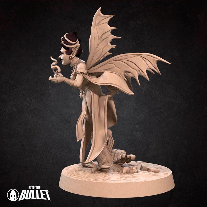 Pixie Warlock, Female Pixie - 32mm, 35mm Scale - Unpainted Miniature for DnD, Pathfinder, Tabletop RPGs - Bite the Bullet