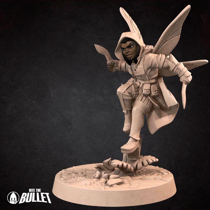 Pixie Rogue, Male Pixie - 32mm, 35mm Scale - Unpainted Miniature for DnD, Pathfinder, Tabletop RPGs - Bite the Bullet