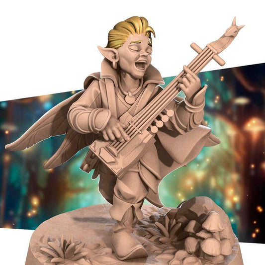 Pixie Bard, Male Pixie - 32mm, 35mm Scale - Unpainted Miniature for DnD, Pathfinder, Tabletop RPGs - Bite the Bullet