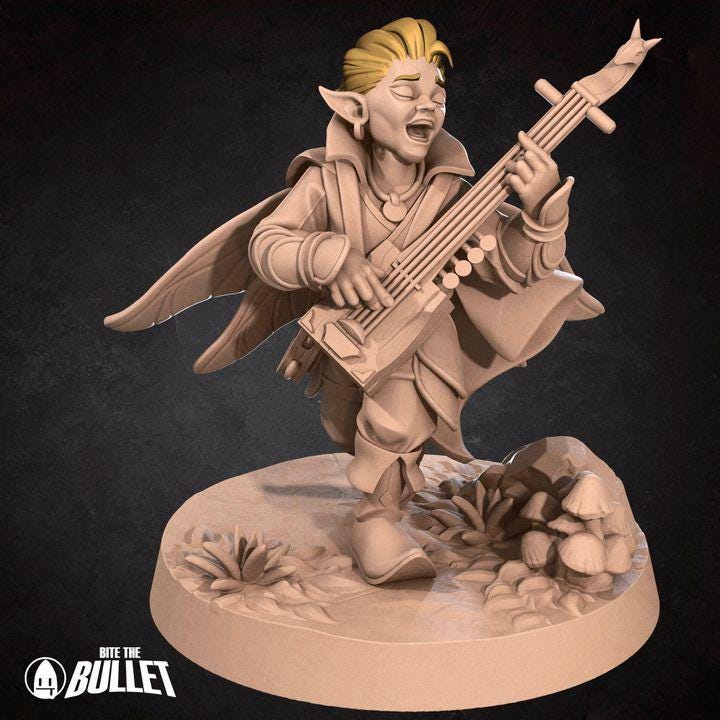 Pixie Bard, Male Pixie - 32mm, 35mm Scale - Unpainted Miniature for DnD, Pathfinder, Tabletop RPGs - Bite the Bullet