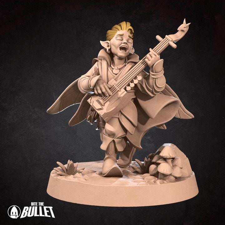 Pixie Bard, Male Pixie - 32mm, 35mm Scale - Unpainted Miniature for DnD, Pathfinder, Tabletop RPGs - Bite the Bullet