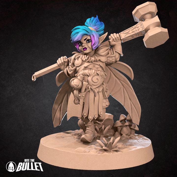 Pixie Warrior, Female Pixie - 32mm, 35mm Scale - Unpainted Miniature for DnD, Pathfinder, Tabletop RPGs - Bite the Bullet