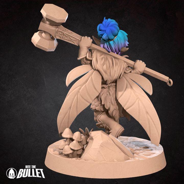 Pixie Warrior, Female Pixie - 32mm, 35mm Scale - Unpainted Miniature for DnD, Pathfinder, Tabletop RPGs - Bite the Bullet