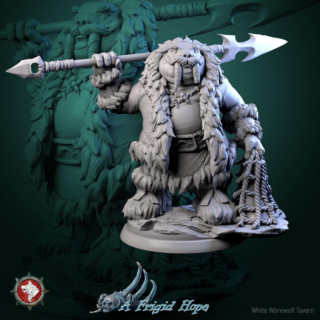 Tuskclaw Hunters, Walrusfolk - 32mm Scale - Unpainted Miniature for DnD, Pathfinder, Tabletop RPGs - White Werewolf Tavern