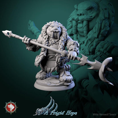 Tuskclaw Hunters, Walrusfolk - 32mm Scale - Unpainted Miniature for DnD, Pathfinder, Tabletop RPGs - White Werewolf Tavern