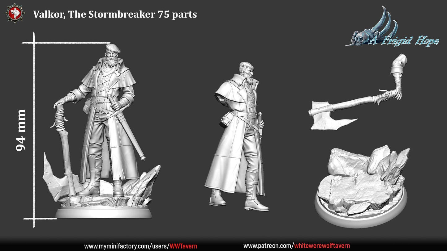 Valkor, the Stormbreaker - 32mm, 75mm Scale - Unpainted Miniature for DnD, Pathfinder, Tabletop RPGs - White Werewolf Tavern