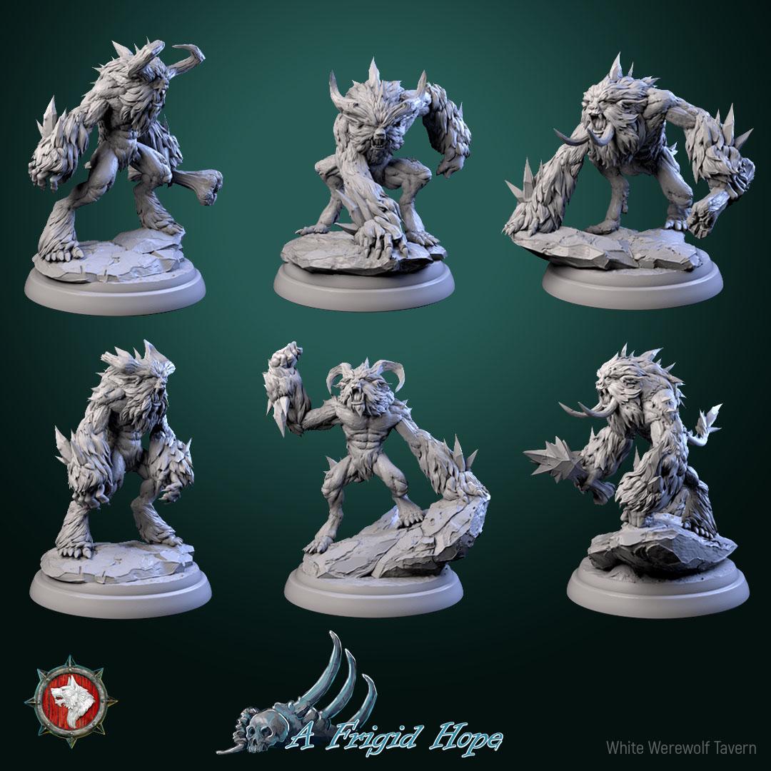 Winterbeasts, 6 Poses - 32mm Scale - Unpainted Miniature for DnD, Pathfinder, Tabletop RPGs - White Werewolf Tavern