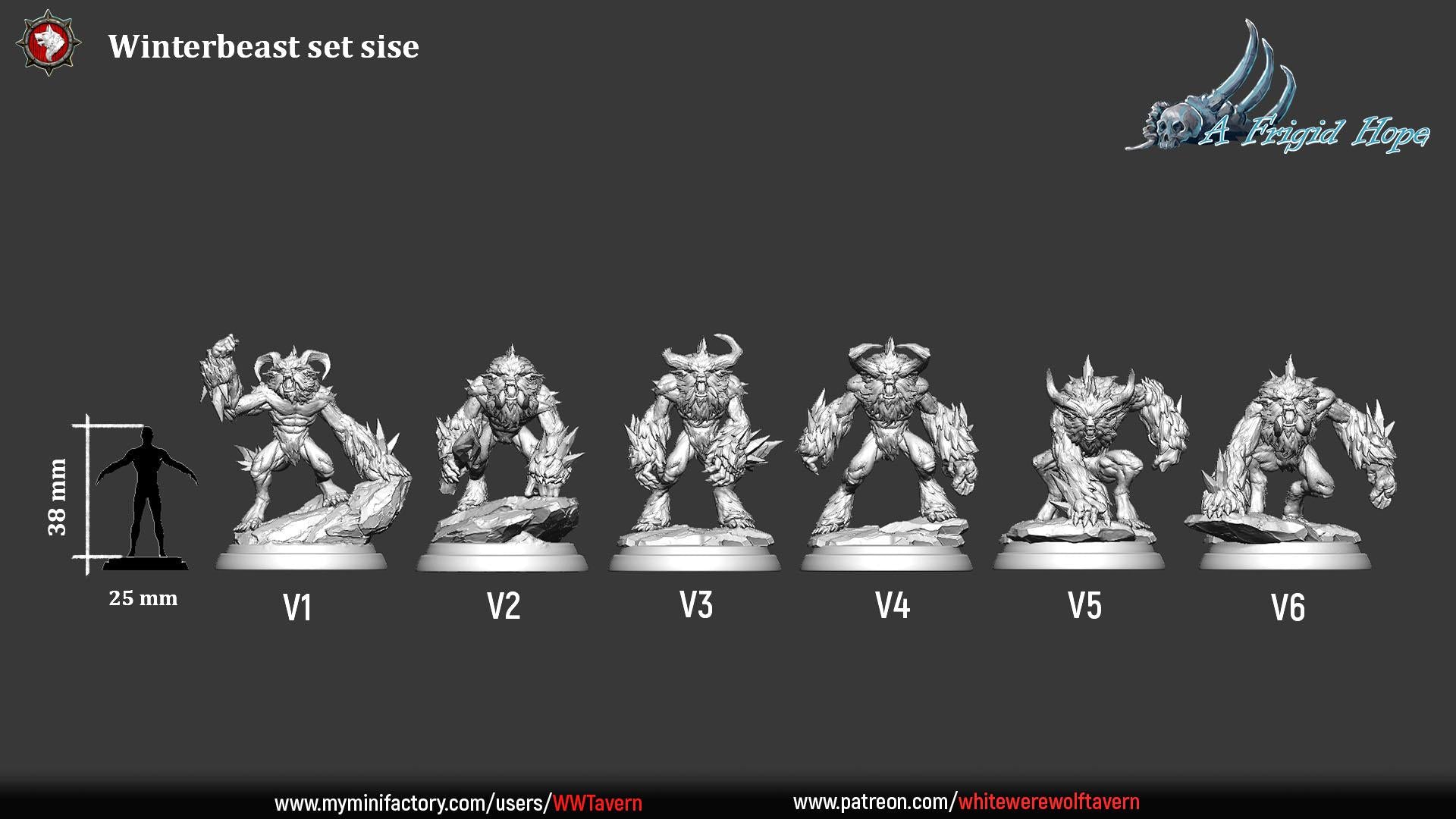 Winterbeasts, 6 Poses - 32mm Scale - Unpainted Miniature for DnD, Pathfinder, Tabletop RPGs - White Werewolf Tavern