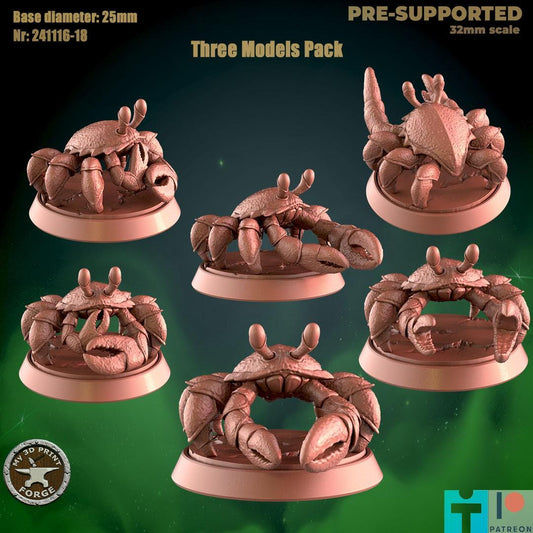 Small Crabs, Set of 3 or 6 - 32mm Scale - Unpainted Miniature