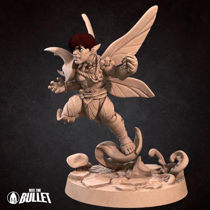 Pixie Fighter, Male Pixie - 32mm, 35mm Scale - Unpainted Miniature for DnD, Pathfinder, Tabletop RPGs - Bite the Bullet