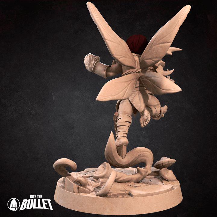 Pixie Fighter, Male Pixie - 32mm, 35mm Scale - Unpainted Miniature for DnD, Pathfinder, Tabletop RPGs - Bite the Bullet