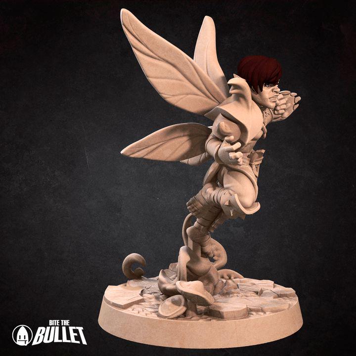 Pixie Fighter, Male Pixie - 32mm, 35mm Scale - Unpainted Miniature for DnD, Pathfinder, Tabletop RPGs - Bite the Bullet