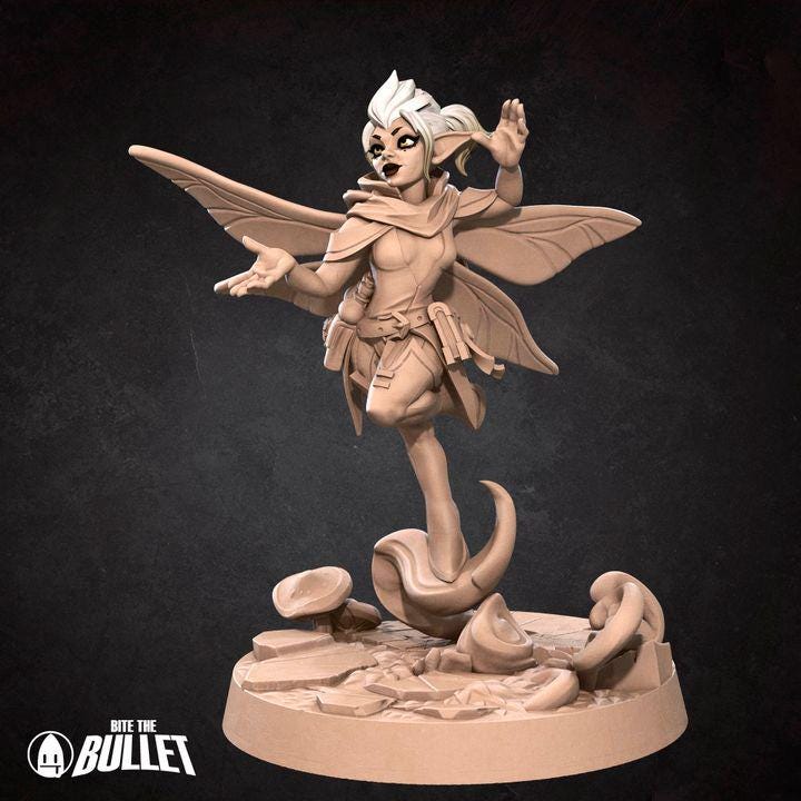 Pixie Cleric, Female Pixie - 32mm, 35mm Scale - Unpainted Miniature for DnD, Pathfinder, Tabletop RPGs - Bite the Bullet