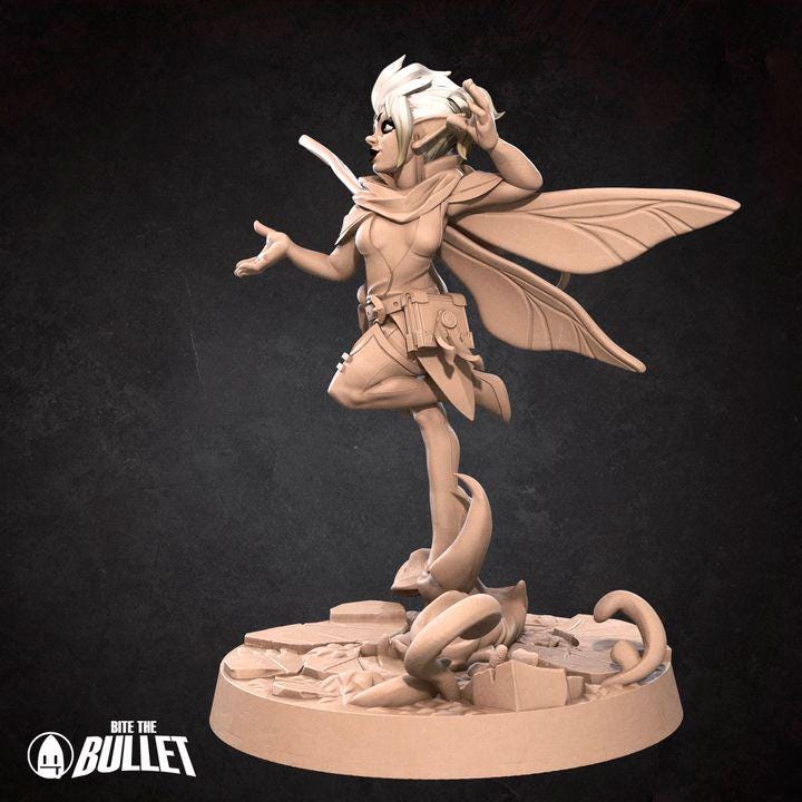 Pixie Cleric, Female Pixie - 32mm, 35mm Scale - Unpainted Miniature for DnD, Pathfinder, Tabletop RPGs - Bite the Bullet