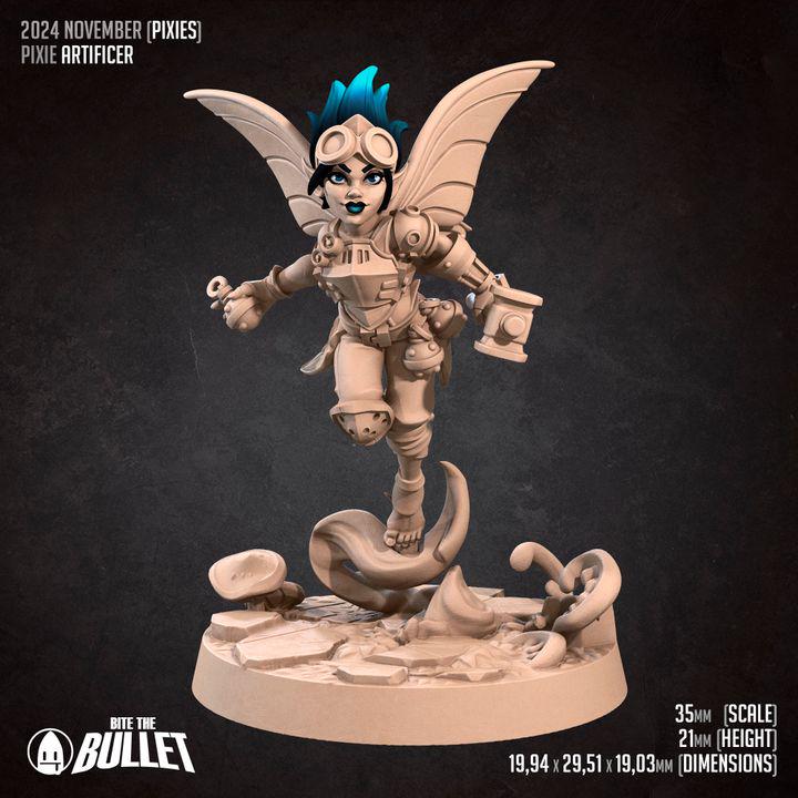 Pixie Artificer, Female Pixie - 32mm, 35mm Scale - Unpainted Miniature for DnD, Pathfinder, Tabletop RPGs - Bite the Bullet