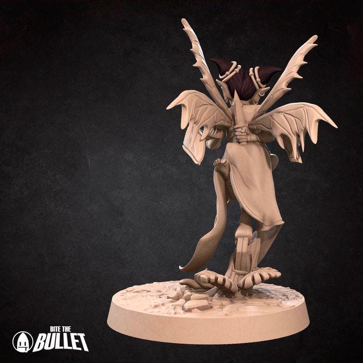 Pixie Warlock, Female Pixie - 32mm, 35mm Scale - Unpainted Miniature for DnD, Pathfinder, Tabletop RPGs - Bite the Bullet