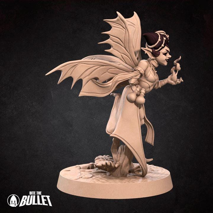 Pixie Warlock, Female Pixie - 32mm, 35mm Scale - Unpainted Miniature for DnD, Pathfinder, Tabletop RPGs - Bite the Bullet