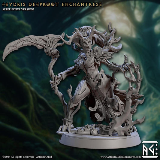 Deeproot Enchantress, Feydris - Deeproot Spriggans - 32mm Scale - Unpainted Miniature for DnD, Pathfinder, Tabletop RPGs - Artisan Guild