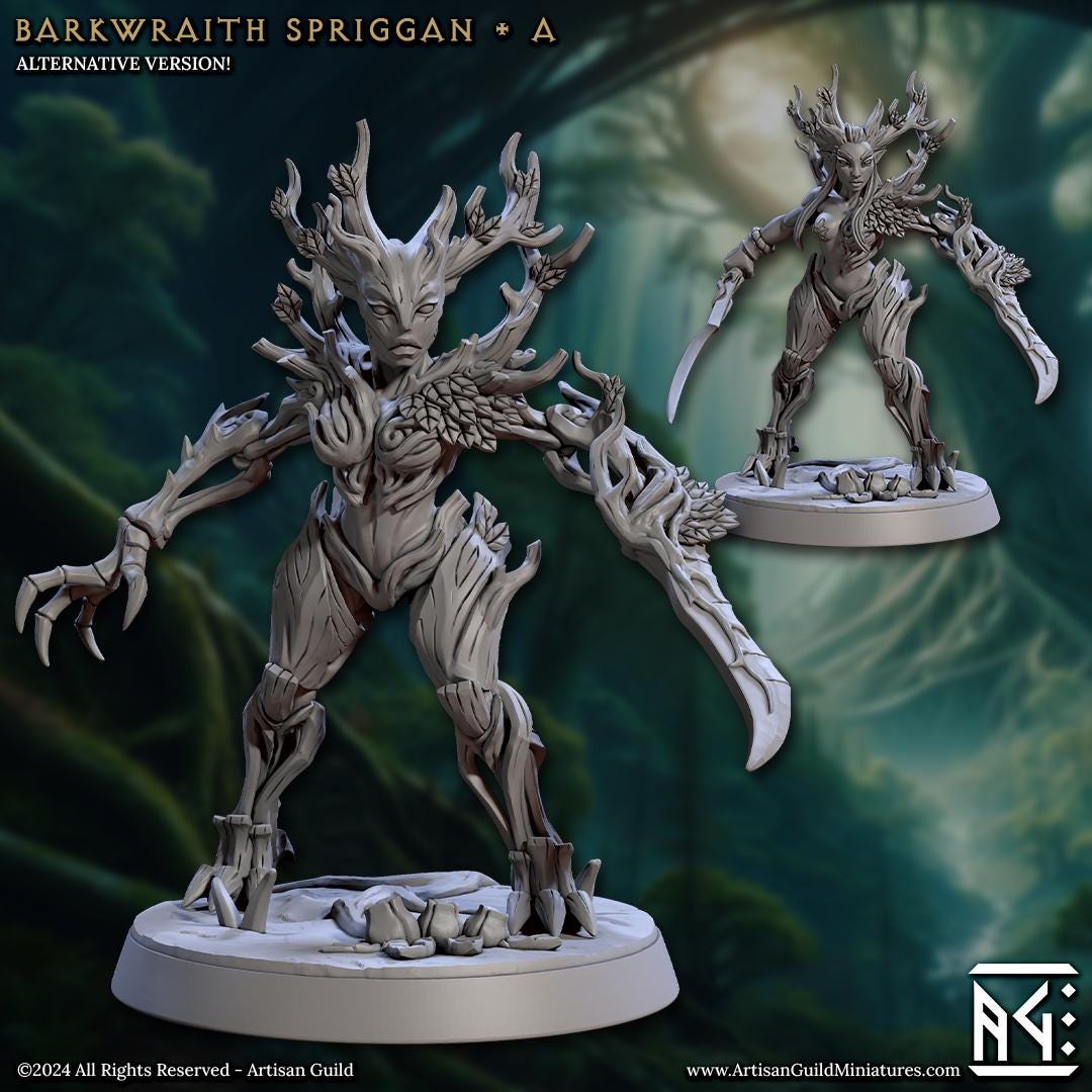 Barkwraith Spriggan, Pose A - Deeproot Spriggans - 32mm Scale - Unpainted Miniature for DnD, Pathfinder, Tabletop RPGs - Artisan Guild