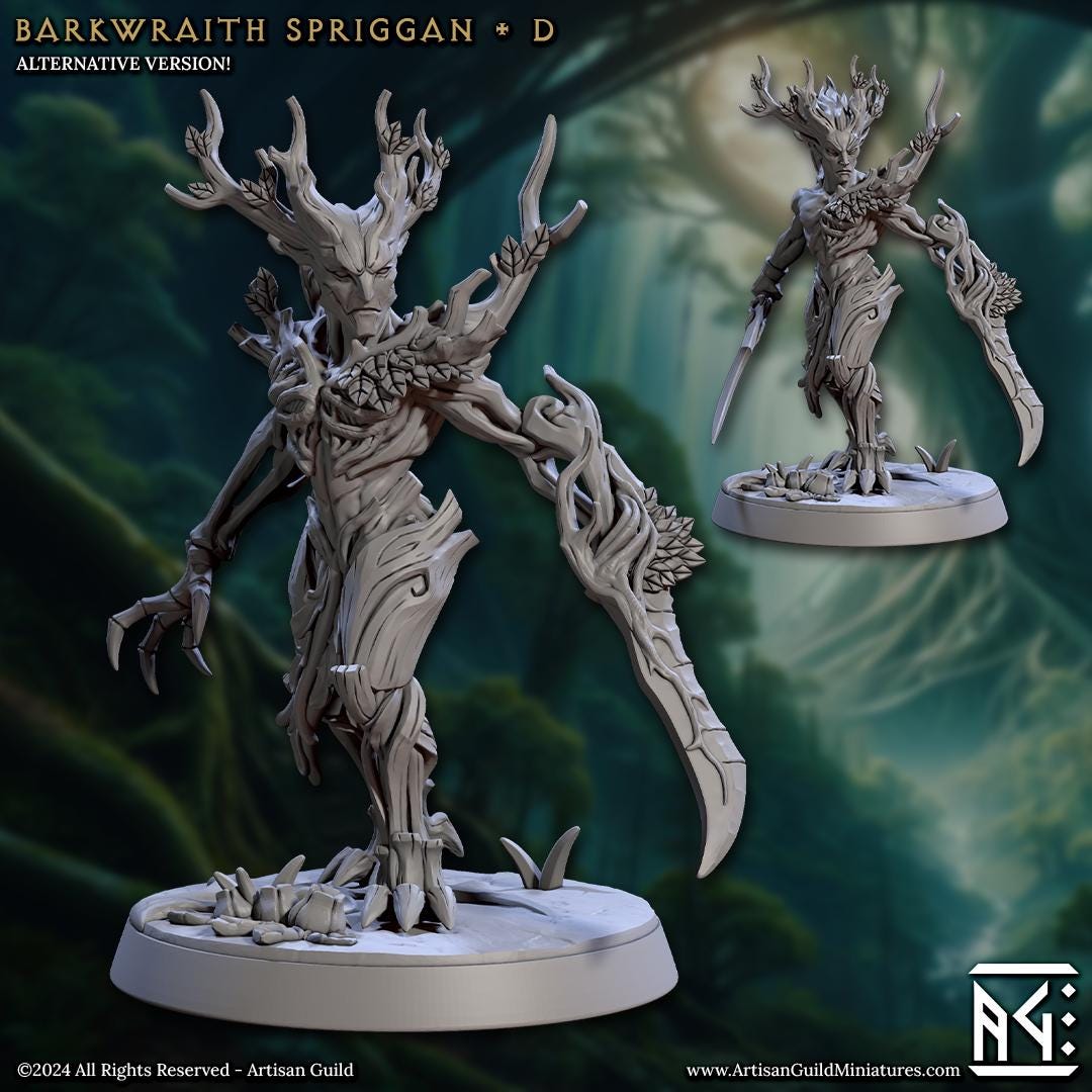 Barkwraith Spriggan, Pose D - Deeproot Spriggans - 32mm Scale - Unpainted Miniature for DnD, Pathfinder, Tabletop RPGs - Artisan Guild