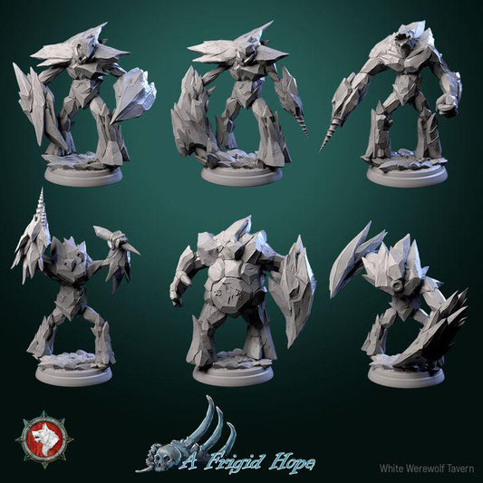 Ice Elementals, Crysalith Guardians - 32mm Scale - Unpainted Miniature for DnD, Pathfinder, Tabletop RPGs - White Werewolf Tavern