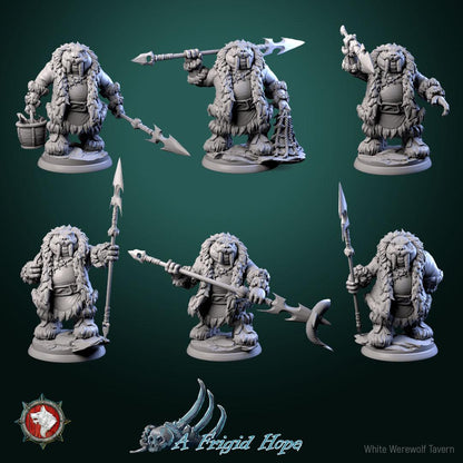 Tuskclaw Hunters, Walrusfolk - 32mm Scale - Unpainted Miniature for DnD, Pathfinder, Tabletop RPGs - White Werewolf Tavern