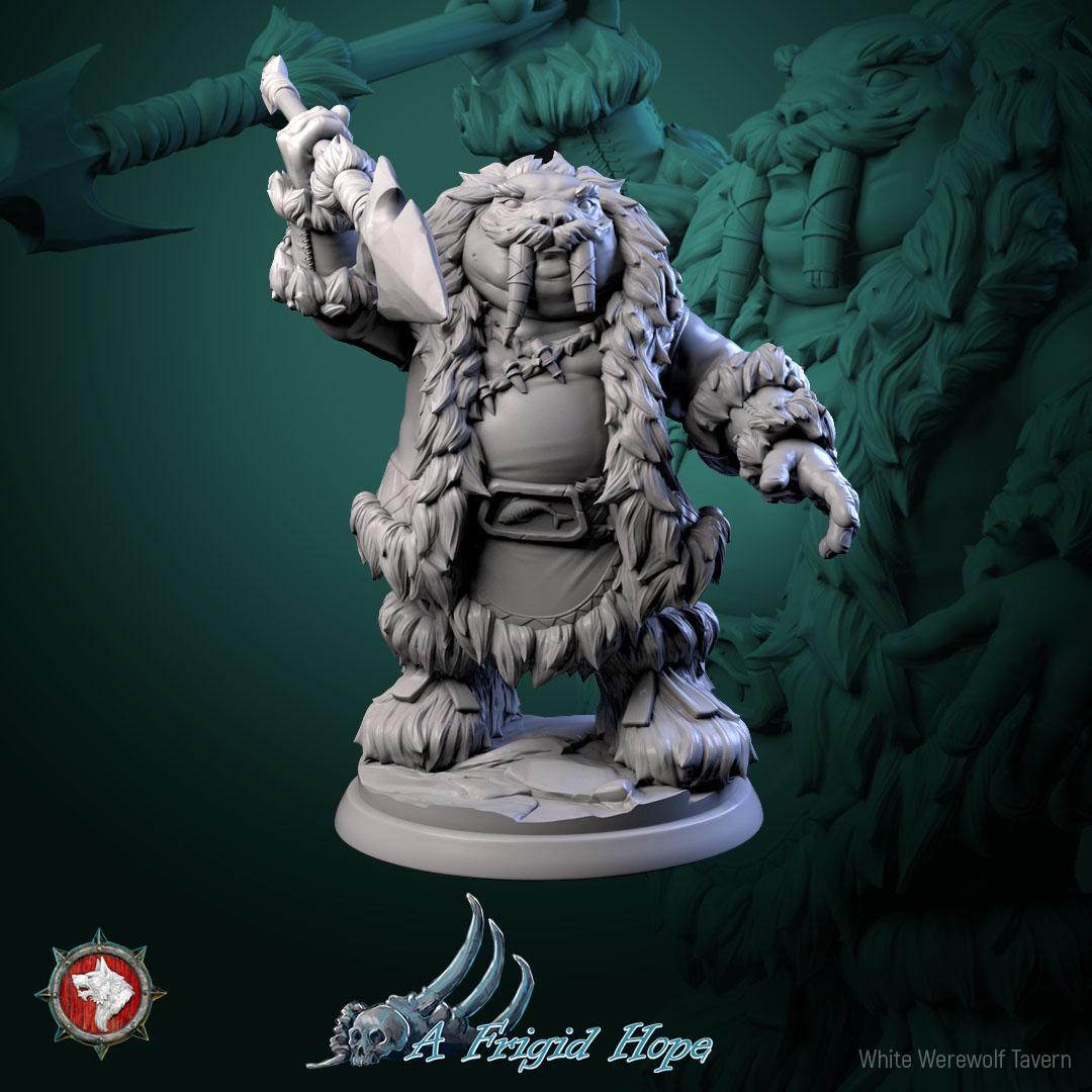 Tuskclaw Hunters, Walrusfolk - 32mm Scale - Unpainted Miniature for DnD, Pathfinder, Tabletop RPGs - White Werewolf Tavern