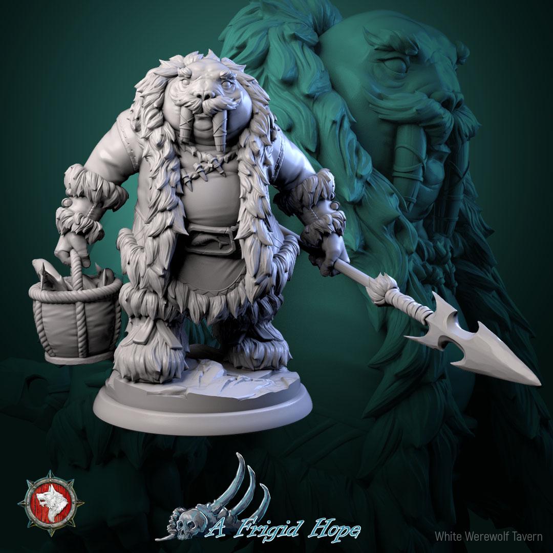Tuskclaw Hunters, Walrusfolk - 32mm Scale - Unpainted Miniature for DnD, Pathfinder, Tabletop RPGs - White Werewolf Tavern