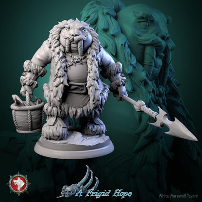 Tuskclaw Hunters, Walrusfolk - 32mm Scale - Unpainted Miniature for DnD, Pathfinder, Tabletop RPGs - White Werewolf Tavern