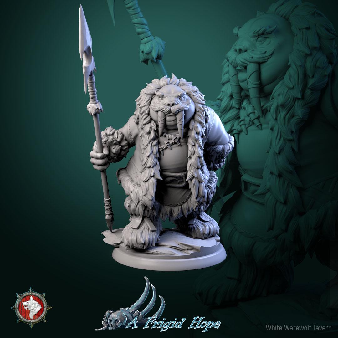 Tuskclaw Hunters, Walrusfolk - 32mm Scale - Unpainted Miniature for DnD, Pathfinder, Tabletop RPGs - White Werewolf Tavern