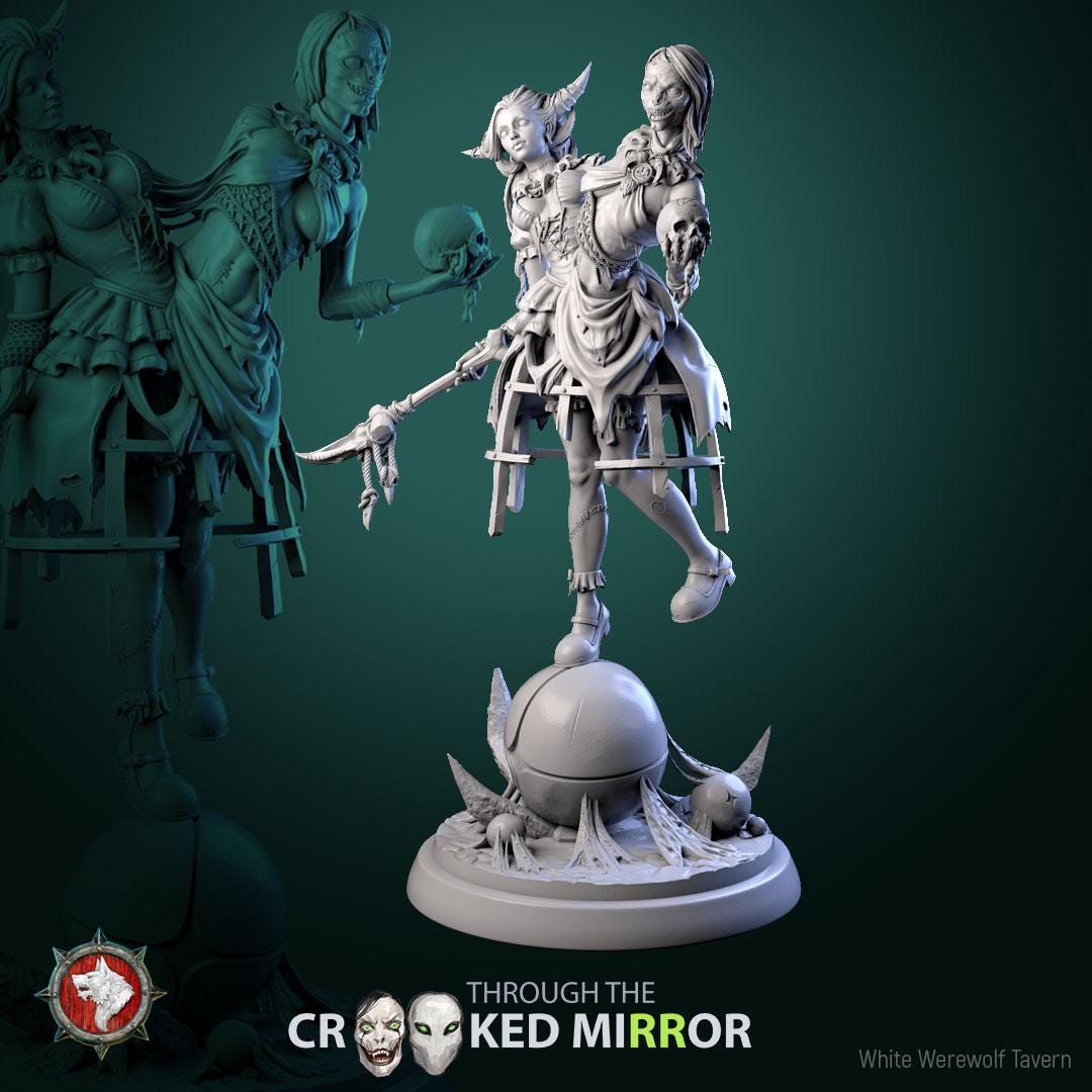 The Gorebound Twins - Crooked Mirror Set - 32mm, 75mm Scale - Unpainted Miniature for DnD, Pathfinder, Tabletop RPGs - White Werewolf Tavern