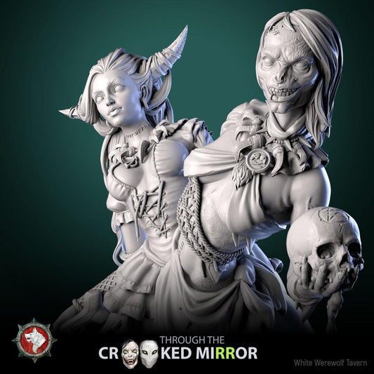 The Gorebound Twins - Crooked Mirror Set - 32mm, 75mm Scale - Unpainted Miniature for DnD, Pathfinder, Tabletop RPGs - White Werewolf Tavern