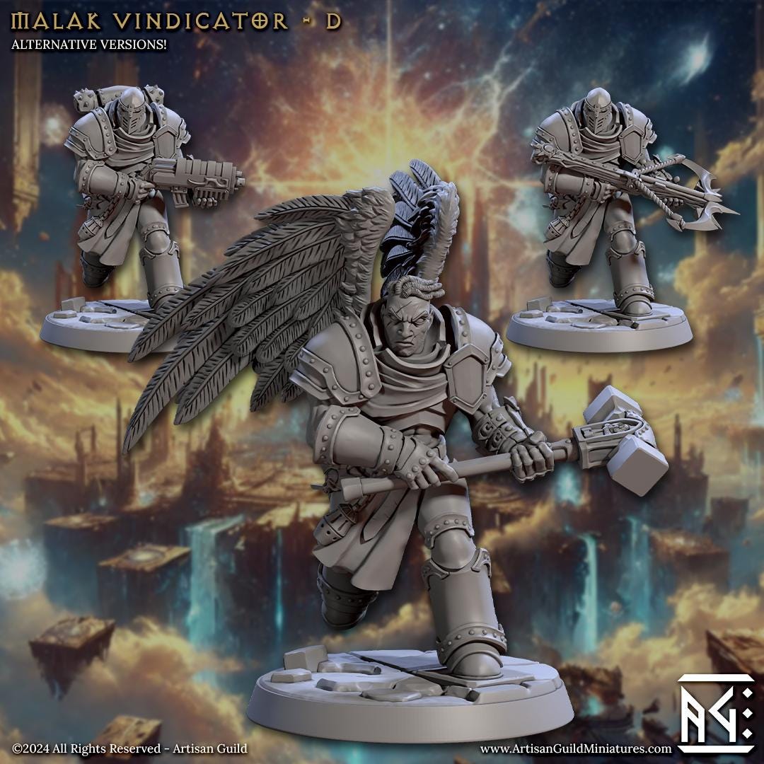 Malakim Vindicator, Pose D, Wrath of Malakim Set - 32mm Scale - Unpainted Miniature for DnD, Pathfinder, Tabletop RPGs - Artisan Guild