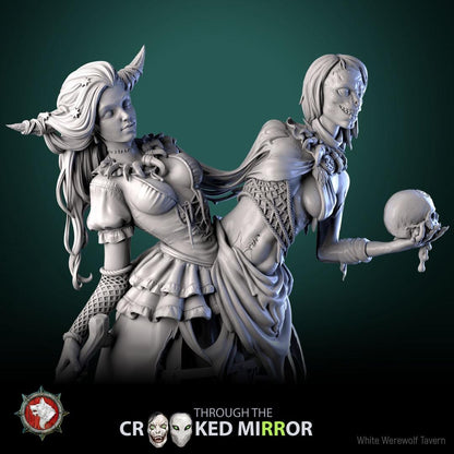 The Gorebound Twins - Crooked Mirror Set - 32mm, 75mm Scale - Unpainted Miniature for DnD, Pathfinder, Tabletop RPGs - White Werewolf Tavern