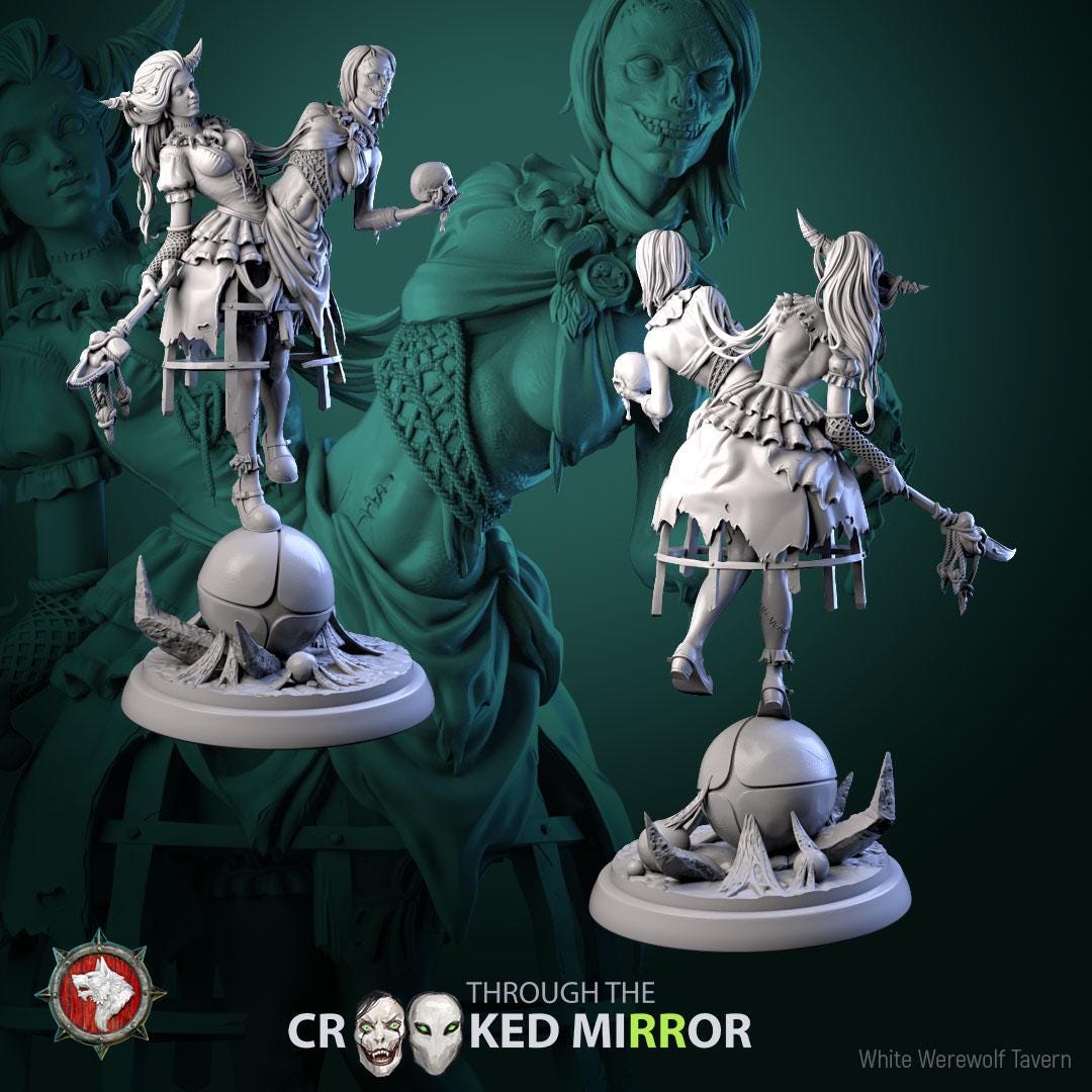 The Gorebound Twins - Crooked Mirror Set - 32mm, 75mm Scale - Unpainted Miniature for DnD, Pathfinder, Tabletop RPGs - White Werewolf Tavern