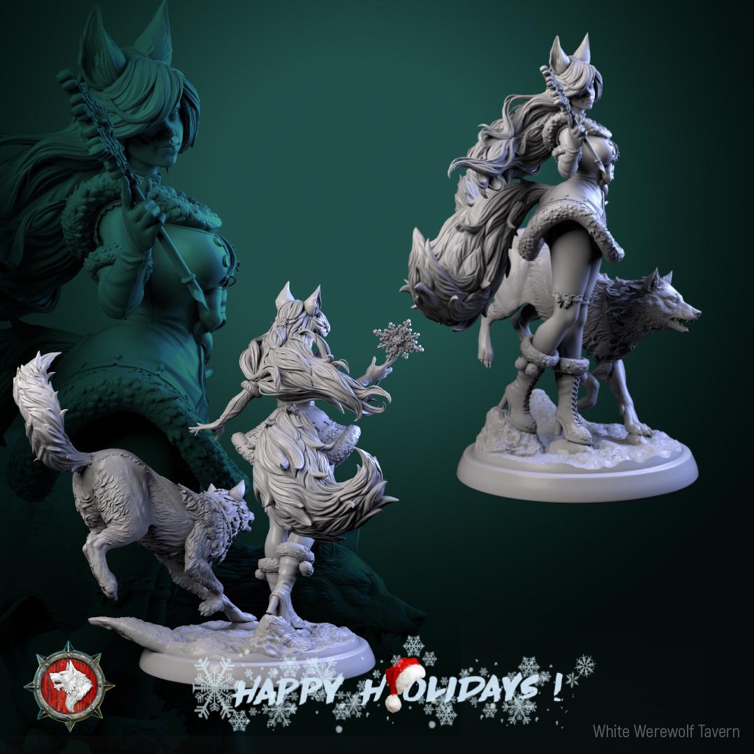Foxfolk Frost Maiden with, Zarya - Unpainted Miniature