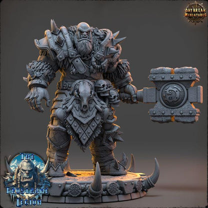 Orc Barbarian, Vorgath Icefang, Frostbane Legion Frost Orcs - 32mm Scale - Unpainted Miniature for DnD, Pathfinder, Tabletop RPGs