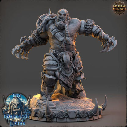 Orc Barbarian, Skalgrim the Unyielding, Frostbane Legion Frost Orcs - 32mm Scale - Unpainted Miniature for DnD, Pathfinder, Tabletop RPGs